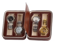 Étui de rangement pour montres en cuir zippé, 4, 2 ou 8 emplacements avec séparateurs de protection et bandes élastiques, marron/noir, étui de voyage