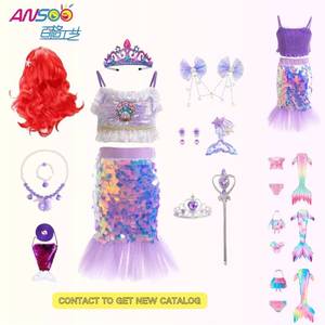 Oferta Especial: 2 Disfraces de Sirena para Niña con Lentejuelas y Accesorios, Vestido de Verano con Mangas Abullonadas hasta la Rodilla - Product Image 1