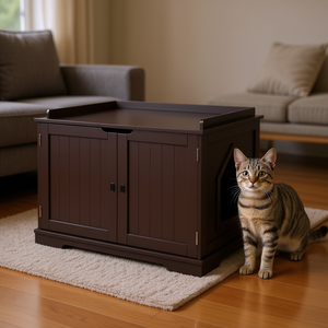 Enclos pour litière de chat à double porte, 100 L, en bambou, rectangle, habitat pour chat - Product Image 2