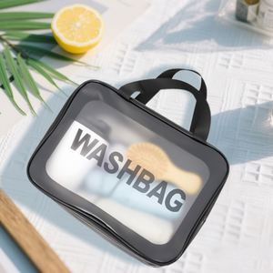 Portable Canvas <b>Travel</b> Toiletry <b>Bag</b> Waterproof Transparent Cosmetic Organizer Shoulder Handle <b>Wash</b> Sturdy Zipper Vacation - Product Image 1