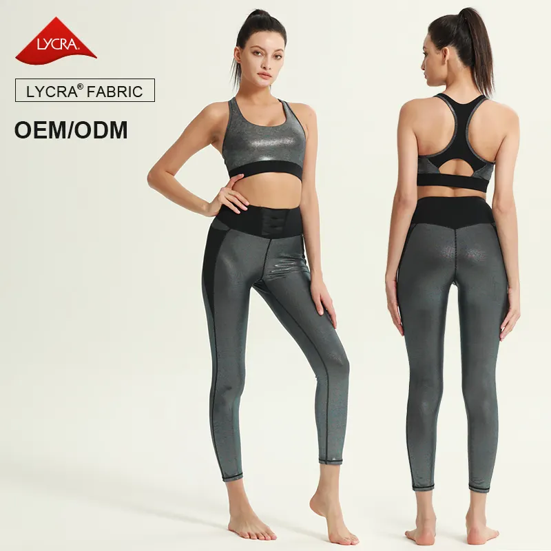 Custom Logo Women Sport Clothes Ladies Gym Fitness Active Wear High Waisted Yoga Pants 2 Piece Set High End Leggings Yoga Set