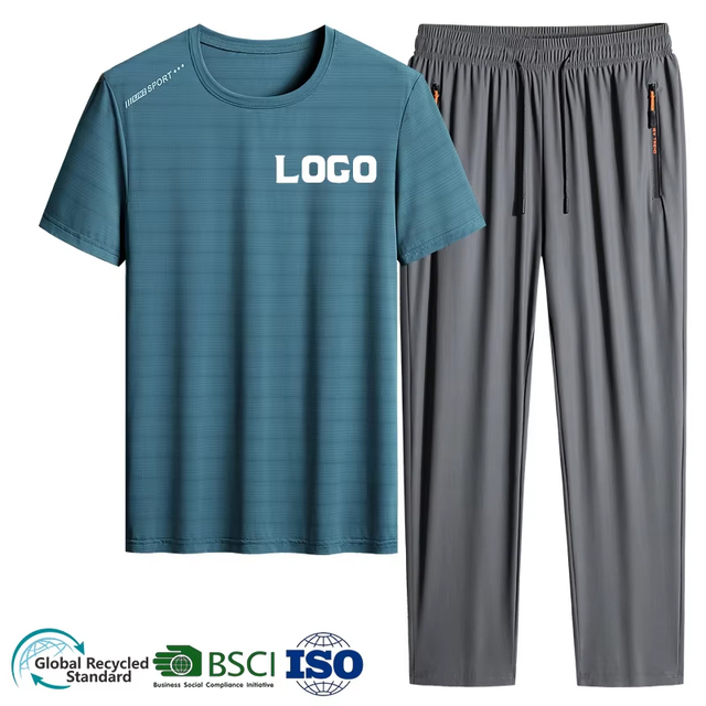 EGY-027 Men's Gym Sport Wear Set Wholesale Price Jogging T Shirt and Casual Pant With Printed Pattern Jersey Fabric Tracksuit