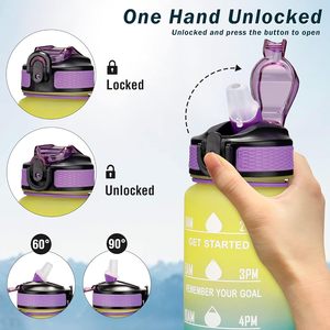 Botella de Agua de Plástico PC de Alta Capacidad de 1000 ml con Logotipo Personalizado, Vaso de Moda Gradual, Botella de Agua para Senderismo al Aire Libre con Tapa para Jugos de Frutas - Product Image 3