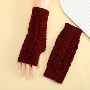 Guantes de punto torcido para mujer, calentadores de brazo blancos de invierno, mitones acrílicos de medio dedo, guantes de punto sin dedos - Product Image 5