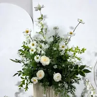 Boule de fleurs artificielles en soie blanche personnalisable, plante verte, décoration de mariage pour allée et centre de table