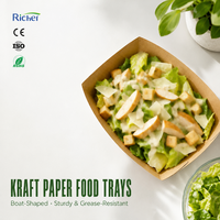 Barquettes de service pour salades, en papier kraft enduit de PE, barquettes aspect frais pour poulet Caesar, légumes et repas légers, 3 tailles # 2 # 3 # 5