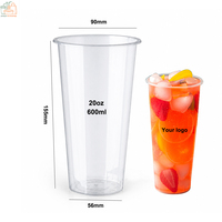 Gobelet jetable en PP à paroi simple, givré, moulé par injection, 20oz-600ml, diamètre 90mm, avec couvercle, personnalisation en petites séries disponible