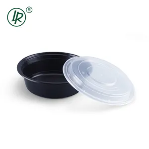 32OZ Round BPA Free PP To Go Fast Food Containers Reusable Black Disposable Plastic Bento Lunch Box For Restaurant
