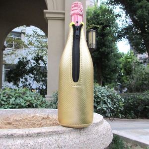 RYO Neoprene Waterproof Insulated 750ml Single Bottle Wine Tote Travel Carrier Bag Zipper Closure Anti-slip Metallic <b>Cooler</b> - Product Image 2