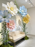 Fleur artificielle en papier crépon style printemps avec support, faite à la main, géante, en forme de coquelicot, pour décoration extérieure de mariage