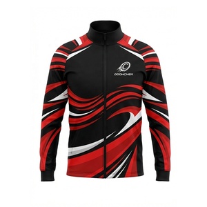 Ensemble de survêtement dynamique personnalisé rouge et noir avec col montant, veste et pantalon de jogging, pour entraînement sportif OEM ODM - Product Image 3