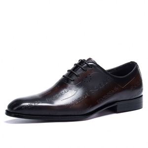 Men's Leather Pointed-Toe Business Oxford <b>Shoes</b> Made of Top-grain Cowhide From the <b>UK</b>, Carved by Hand - Product Image 4