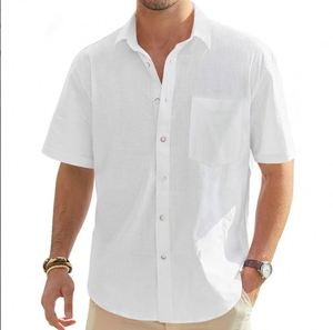 Nuova Camicia da Uomo in Cotone e Lino Tinta Unita con Colletto e Maniche Corte in Stile Europeo e Americano - Product Image 1