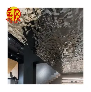 Panel de techo ondulado decorativo para vestíbulo de hotel textura de onda de agua 3D techo de chapa de metal