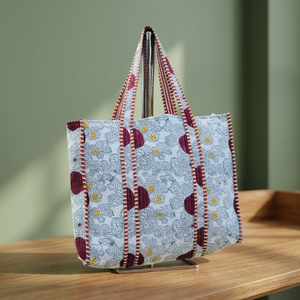 Sac fourre-tout matelassé en coton grande taille pour femme, collection Printemps-Été, avec fermeture supérieure ouverte, imprimé à motifs, idéal pour les voyages et les sorties, sacs unis. - Product Image 3
