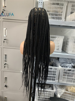 Perruque tressée LD011 en dentelle complète pour femmes, perruque tressée sans nœuds avec cheveux de bébé, cheveux synthétiques faits à la main, noir naturel