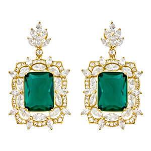 Orecchini pendenti con zirconi verdi per donna, gioielli vintage eleganti per matrimoni e feste - Product Image 1