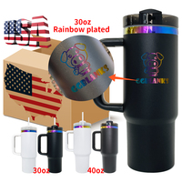 Entrepôt américain Sans BPA Assiette arc-en-ciel de 30oz Gobelet à boire enduit de poudre Sports de plein air Tasses à café pour gravure laser holographique