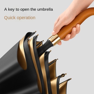 Grand <span class=keywords><strong>parapluie</strong></span> d'affaires à double usage <span class=keywords><strong>Parapluie</strong></span> de golf résistant à la pluie et au vent pour hommes et femmes Manche en bois <span class=keywords><strong>noir</strong></span> Logo personnalisé - Product Image 5