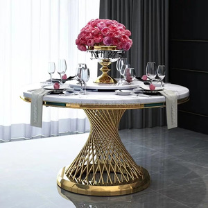 Foshan di alta qualità in acciaio inox oro telaio rotondo in marmo Top tavolo da pranzo per la <span class=keywords><strong>sala</strong></span> di nozze - Product Image 1