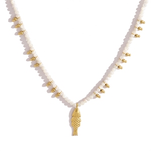 Collier pendentif en métal style nautique européen et américain pour femme, design de niche avec pierre naturelle - Product Image 5