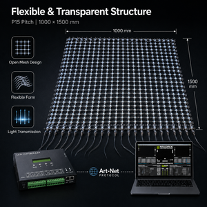 P15 Outdoor Flexible LED Mesh Screen IP68 Waterproof Transparent Building Media Facade Grid Display P15 Outdoor Flexible LED Mes - Product Image 1