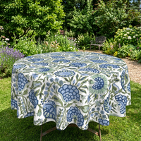 Nappe de table basse LIVING en polyester, motif floral vintage bleu, imprimée au bloc, tissée, moderne, imperméable, écologique et lavable