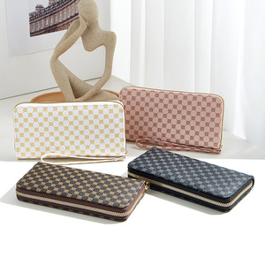 Fashion Luxury PU Leather Portable 3layer Checkered Lady Hand Bag I-phone Napkin Bag Cash Wallet Bag for Travel Shopping Outdoor