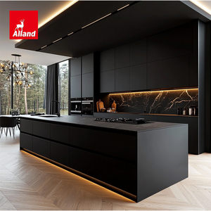 Mobili da Cucina Alland, Armadi Modulari Neri di Lusso in Legno, Moderni Mobili per Cucina e Stoccaggio per Villa - Product Image 1