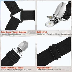Sujetadores de Sábanas Elásticos Ajustables de Calidad con Clips Metálicos, Duraderos, 100% Poliéster, para Uso en Todas las Estaciones - Product Image 2