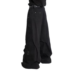 New Arrival Fashion Custom Logo <b>Low</b> <b>Waist</b> Oversized Black Wide Leg Pants Men Baggy <b>Flare</b> Pants - Product Image 6
