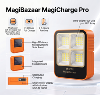 Linterna Solar Recargable MHF02, Linterna LED Impermeable IP65 para Camping, Soporte Magnético, Banco de Energía, Carga Rápida GaN