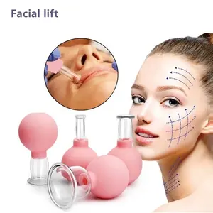 Professional Silicone Facial Cupping Cup Set Pink Face Lift Vacuum Facial Cupping Therapy Massager