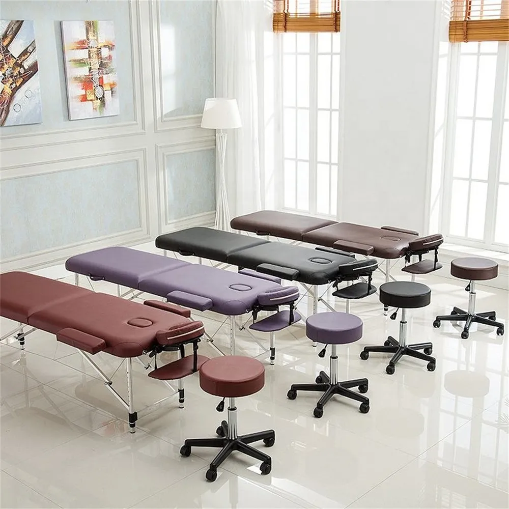 Folding Full Body Massage Table Adjustable Hight Metal Beauty Bed