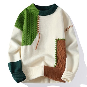 Suéter básico informal para hombre de otoño e invierno, el diseño japonés suelto más vendido con patrón de retazos listo para enviar suéter para hombre