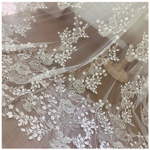 قماش دانتيل مطرز فرنسي أبيض ثلاثي الأبعاد من hichun مع زخرفة من الخرز الصديق - Product Image 5