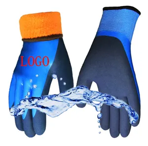 高品质自有品牌防水乳胶涂层工业工作安全手套橡胶握把手套用于冷藏库