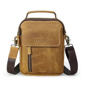 Bolso Vintage de Cuero de Caballo Loco para Hombre, Bandolera de Hombro, Bolso de Mensajero de Cuero Genuino