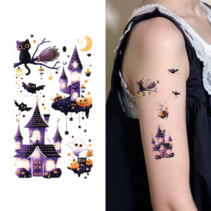 Halloween tatuajes temporales cara pegatina Halloween brillo calabaza <span class=keywords><strong>bruja</strong></span> murciélago lindo gato dibujos animados tatuaje impermeable para cara brazo - Product Image 1