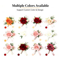 Boutonnière en satin avec rose rouge et verdure, nouée à la main, pour le marié, le témoin, le père, mariage, banquet, bal, décoration de revers de costume