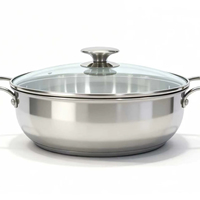 Ensemble de casseroles en acier inoxydable non revêtu au design moderne - Poêle à frire profonde et marmite avec couvercle en verre pour une cuisine saine
