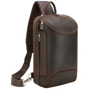 Newest Design Wholesale Durable Genuine Leather Crossbody Bag Crazy Horse Leather Shoulder Bag Real Leather Messenger Chest Bag
