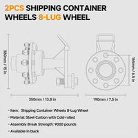 Kit de roues pour conteneurs maritimes Ambull Factory, roues à 6 goujons, essieux pour conteneurs maritimes avec système de fixation à cliquet - Déplace les conteneurs de 20 à 40 pieds
