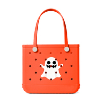 Sac fourre-tout EVA Orange Vif avec motif fantôme ludique et effrayant, grand sac à main pour Halloween, cosplay et sorties en extérieur
