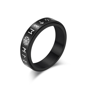 Anillo Giratorio de Acero de Titanio con Letra Vikinga Nórdica, Joyería Unisex de Regalo, Color Negro y Plateado, Diseño Geométrico - Product Image 5