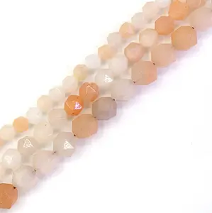 Natural Faceted Stone Beads for Jewelry Making Peach Pink Aventurine Stone Diamond Cutting Beads 15.5"