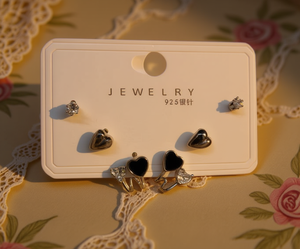 Orecchini a Perno in Stile Francese, Forma di Cuore con Cristalli e Strass, Argento 925, Gioielli da Donna per Uso Quotidiano - Product Image 2