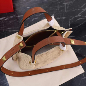 <b>Straw</b> Bohemian Tote <b>Bag</b> With Rivet Decoration Removable Strap Women's Casual Handbag Durable Polyester Lining - Product Image 3