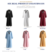 Gaun Maxi A-line Kasual Katun Linen V-neck Kustom dengan Lengan Reguler, Potongan Lantern, Kancing Resin, untuk Musim Panas Wanita