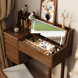 Solid Wood Dressing Table With Flip Top Mirror Multifunctional <b>Desk</b> Makeup Vanity For Bedroom Adult Use - Product Image 4